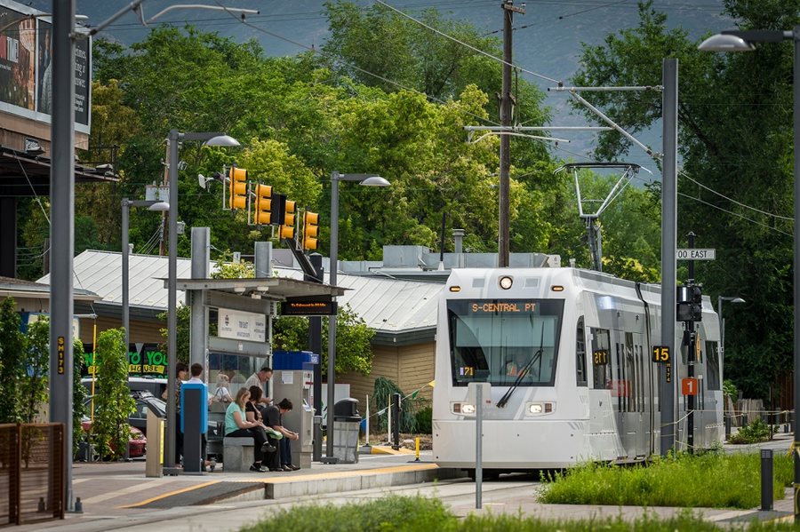 Rail construction along the Sugarhouse S-Line streetcar corridor